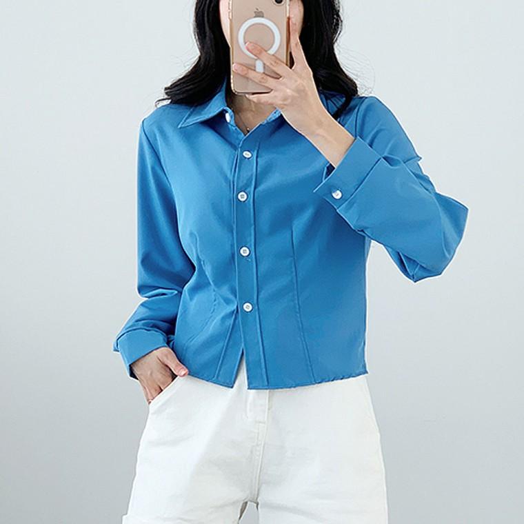 여성 데이트룩 슬림 크롭 카라 셔츠 데일리 남방