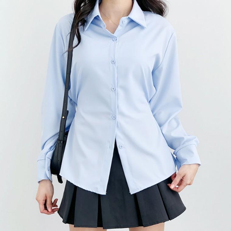 여자 출근 코디 사이드버튼 카라 긴팔 셔츠 남방