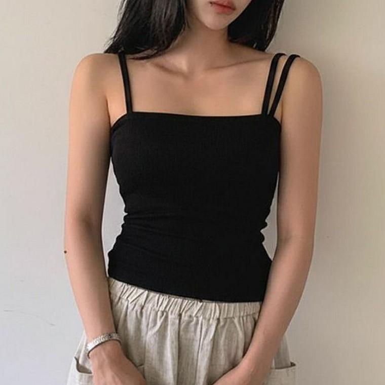 여자 데일리 코디 슬림 스퀘어넥 스판 나시티