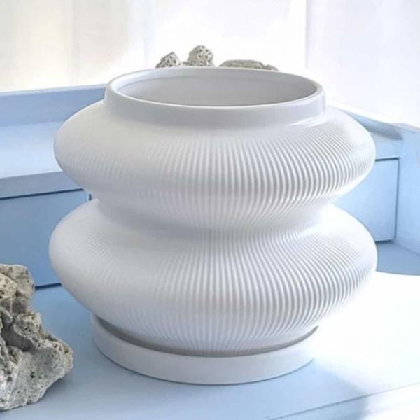 도기 세로줄 화분 화이트 빈화분 가을꽃화분