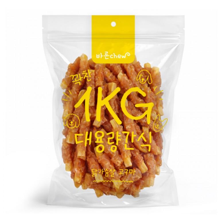 바른츄 애견간식 닭가슴살 고구마 대용량 1kg 육포 져키 간식