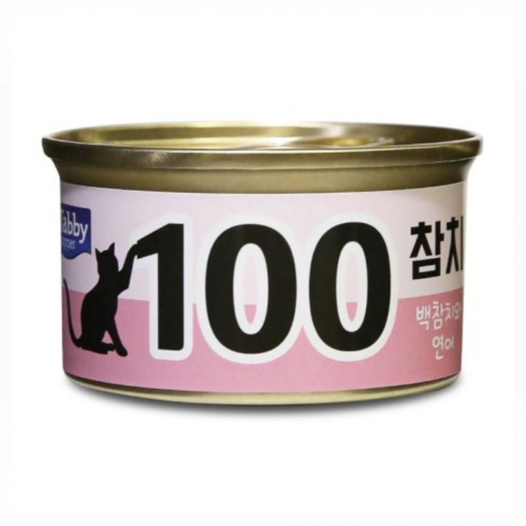 테비 고양이캔 100참치 (백참치와 연어) 80g x 24개 (1박스) 간식캔 고양이 통조림