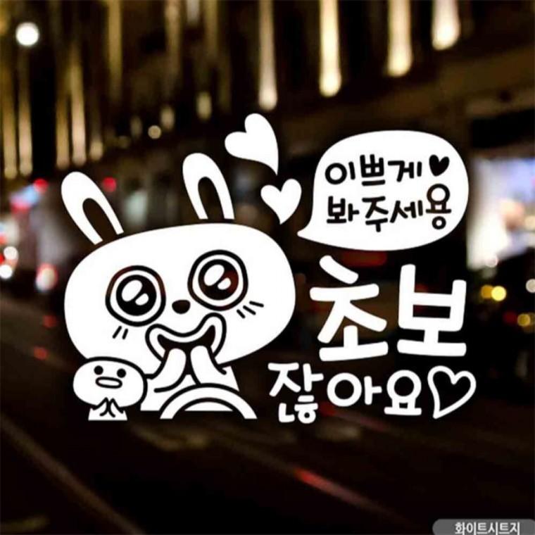 자동차스티커 이쁘게봐주세용초보잖아요 화이트시트지 초보운전스티커 부모님운전스티커 임산부운전스티커