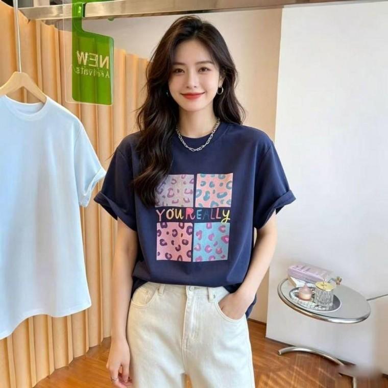 여성 캐주얼 반팔티 프린트 라운드넥 기본 티셔츠