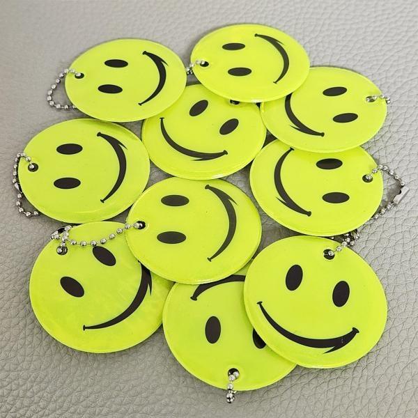 안전표시 스마일 키홀더 신학기준비 형광 반사판 키링 10P