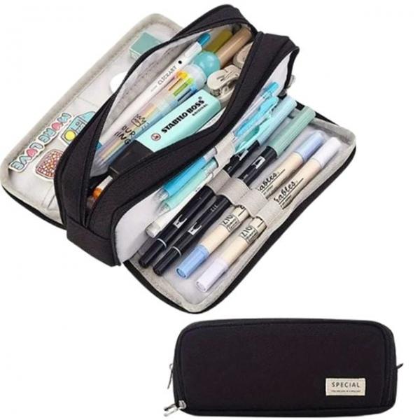 bns 대용량 마카롱 파우치 패브릭 필통 블랙