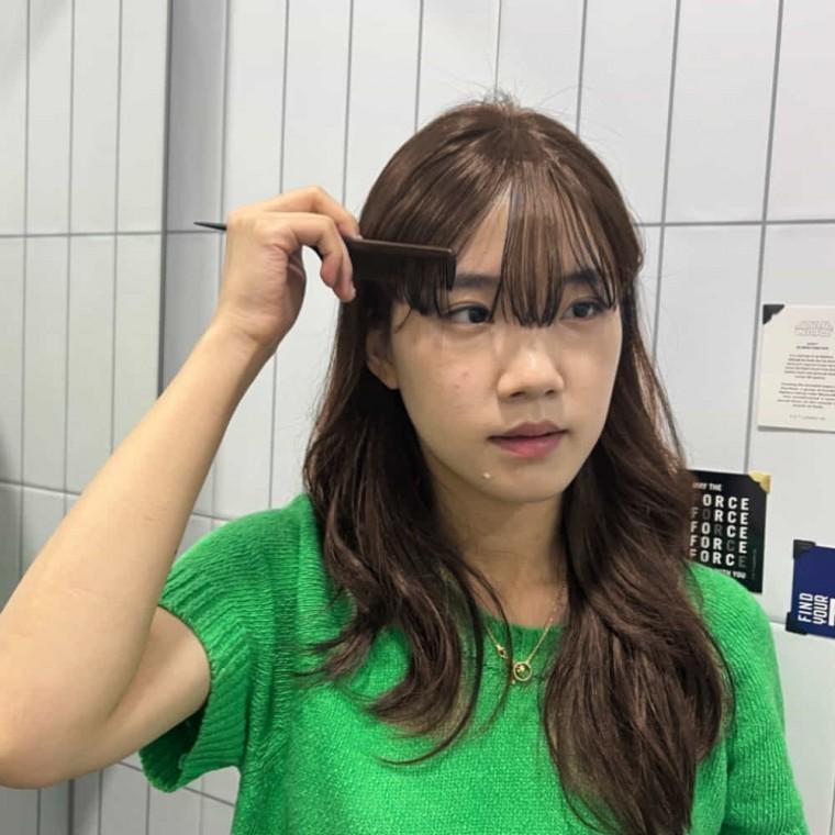 앞머리 부분가발 밝은갈색 풀뱅앞머리가발 앞머리피스