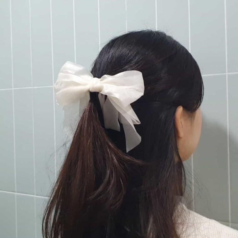 쉬폰 바나나핀 화이트 헤어리본 왕리본집게핀