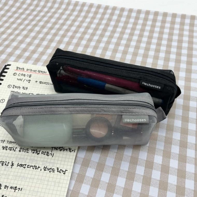 투명 망사필통 그레이 연필케이스 중학생필통