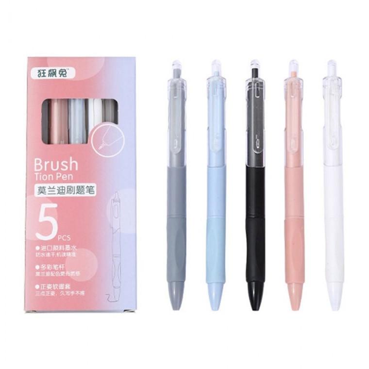 볼펜5개 0.5mm 브러쉬펜 부드러운 볼펜 세트 5PCS 볼펜선물