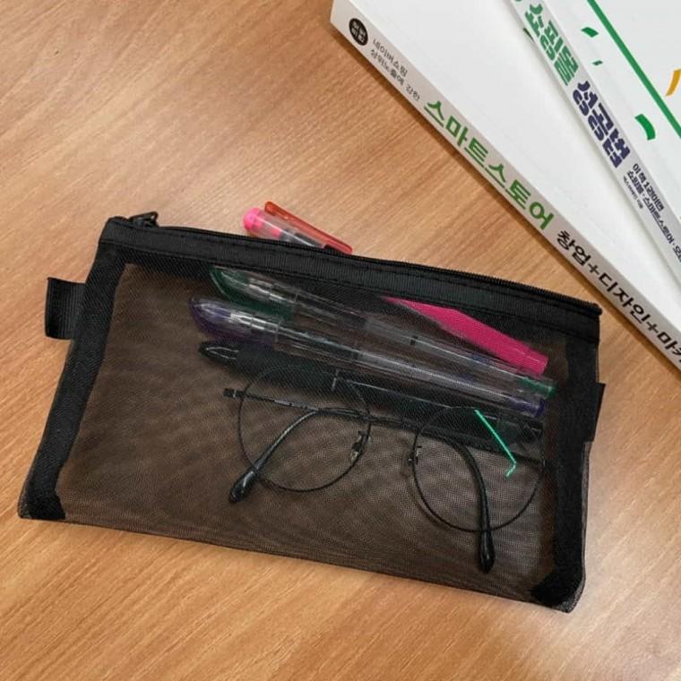 메쉬필통 대형 블랙 파우치 학생파우치