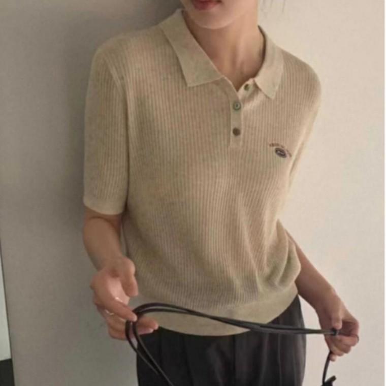 여성 여름 카라 니트 세로 반팔 시스루 시원한 티셔츠 골지 니트티 쿨니트 오피스룩 출근룩