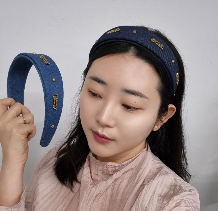 심플 레터링 청 데님 헤어밴드