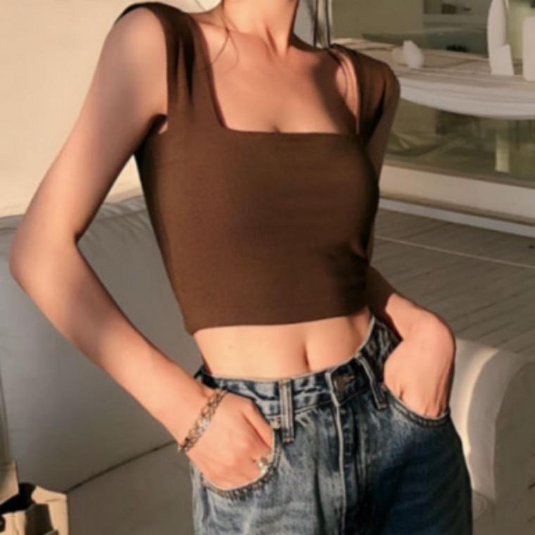 여성 여름 시원한 민소매 스퀘어넥 데일리 면 크롭나시 패션 나시티 이너웨어 레이어드룩