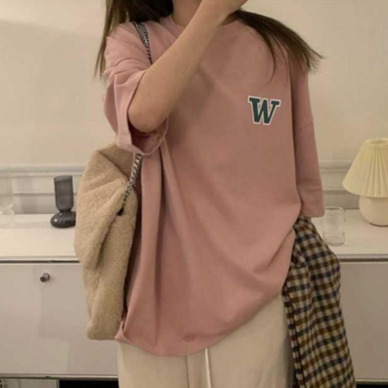 여성 여름 라운드 반팔 티셔츠 짐웨어 대학생 운동복 오버핏 반팔티 청바지 코디 데일리