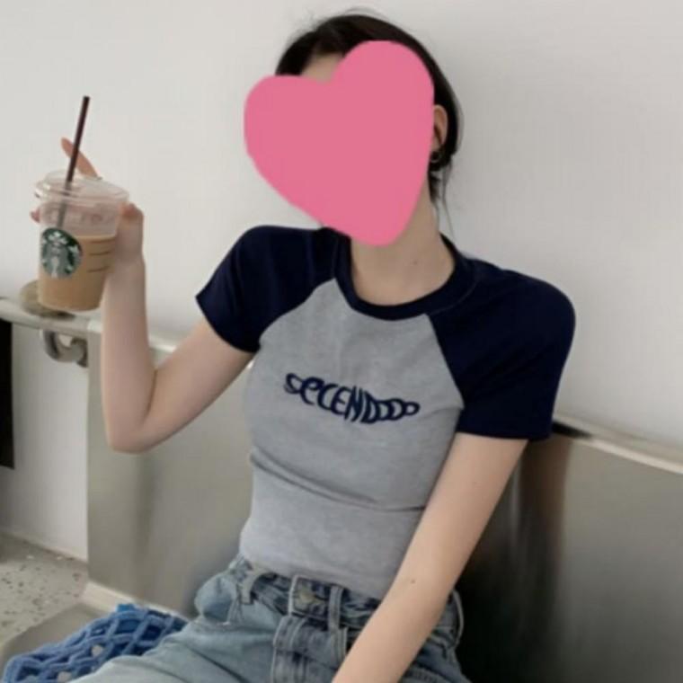 여성 여름 가을 면티 티셔츠 크롭티 나그랑 데일리 시원한 반팔 크롭 배색 캐주얼 스타일