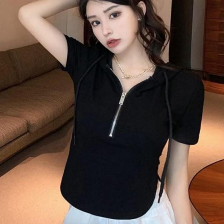 여성 여름 가을 데일리 면티 반집업 후드 후디 반팔 티셔츠 시원한 캐주얼 트레이닝 상의