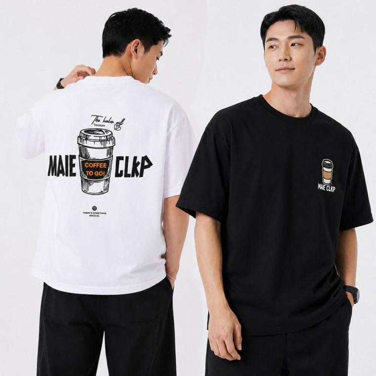 남성 여름 외출 빅 프린팅 포인트 커피 순면 캐주얼 반팔 티셔츠