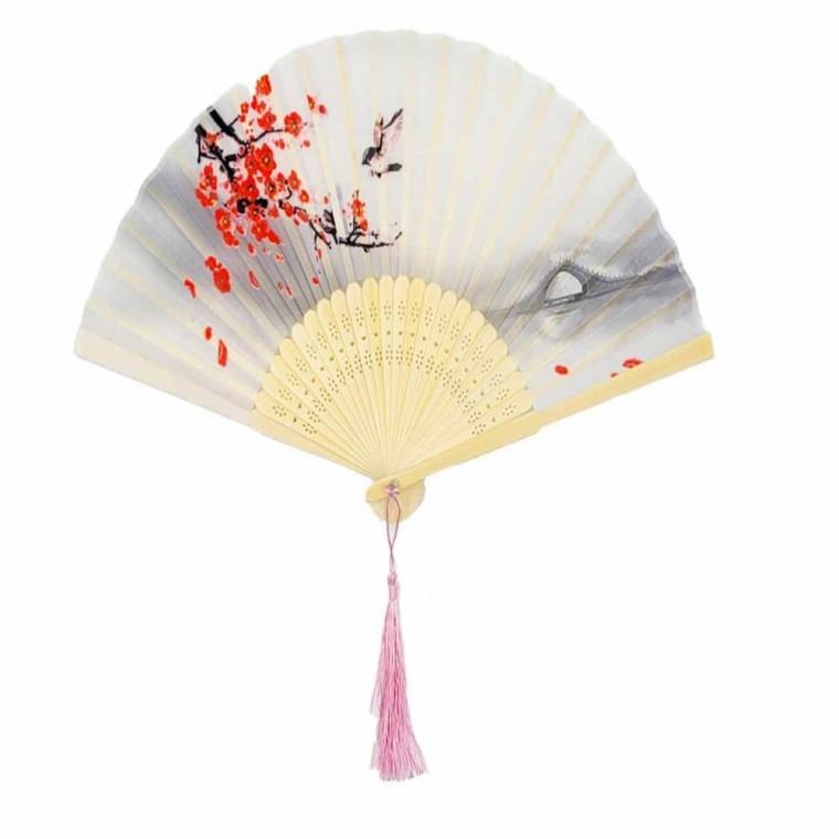 접이식 수채화 부채 레드 매화