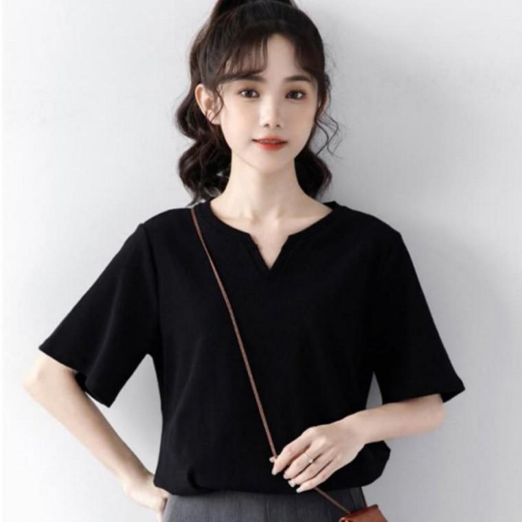 여성 여름 기본반팔티 브이넥 면 반팔티셔츠 데일리 티셔츠 무지 기본템 슬림핏 이너웨어