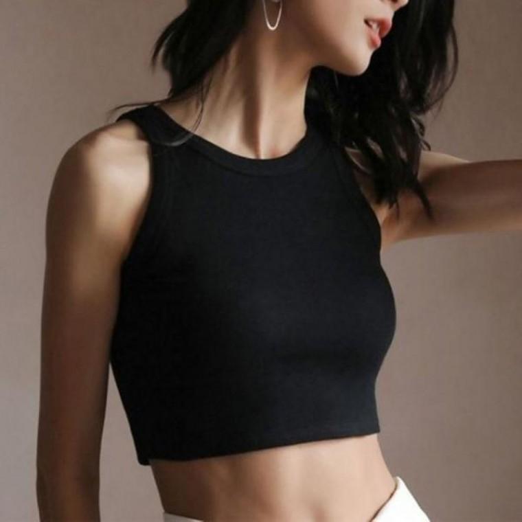 슬리브리스 크롭 나시티 민소매 여름 티셔츠 골지 1P 캐주얼 세로 여성