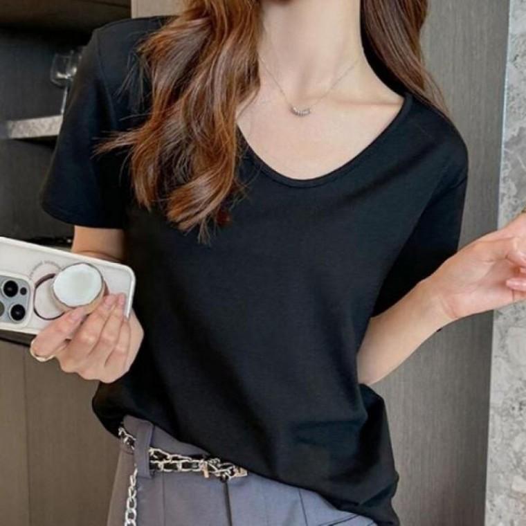 여성 무지 루즈핏 이너 패션 1P 기본 U넥 티셔츠 반팔티 여름 데일리