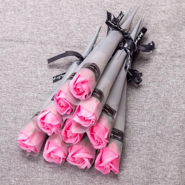 (쓰러담아) 10개입 한송이 장미 비누꽃 조화 꽃다발