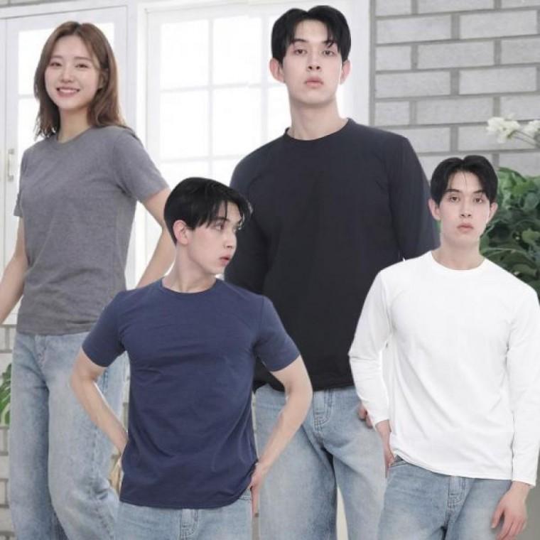 쿨링 데일리룩 라운드넥 디쌍면 기능성 쿨양면 긴팔 상의 반팔 냉감 이너 남녀공용 여름 티셔츠 트레이닝복