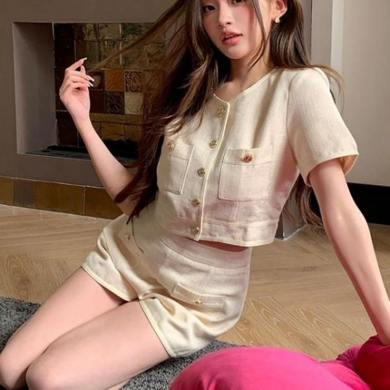 투피스 반바지 셋업 여름 자켓 반팔 크롭