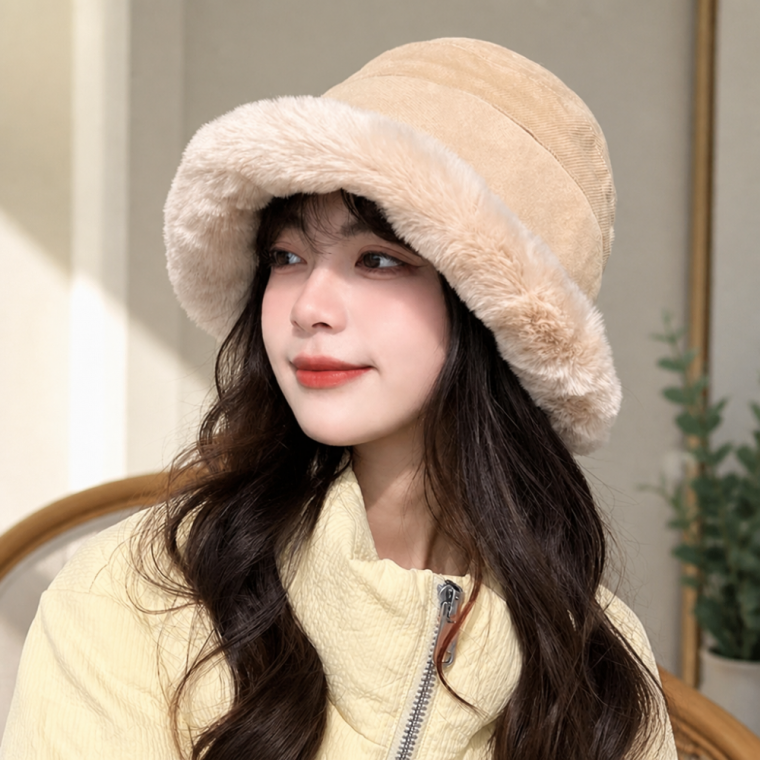 에스닉 양털 버킷햇 여성 겨울 방한모자 몽골리안 퍼 모자