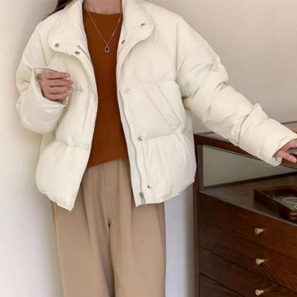 여성 숏 겨울 스노우 하이넥 파스텔 아방핏 웰론 패딩