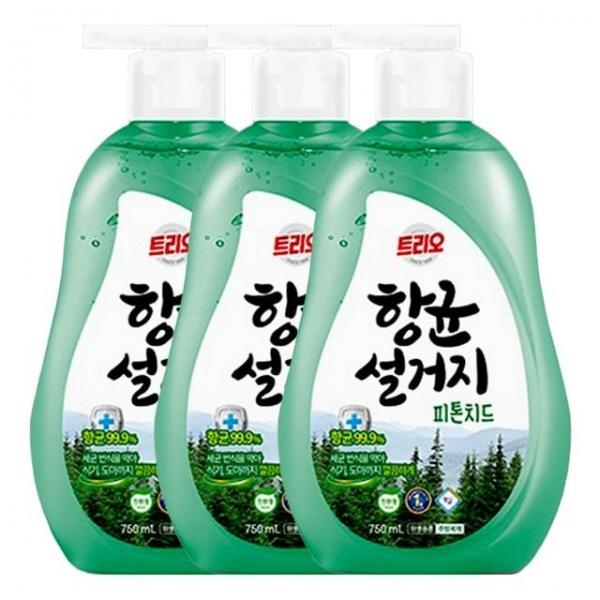 트리오 항균설거지 피톤치드 주방세제 용기 750ml X 3개