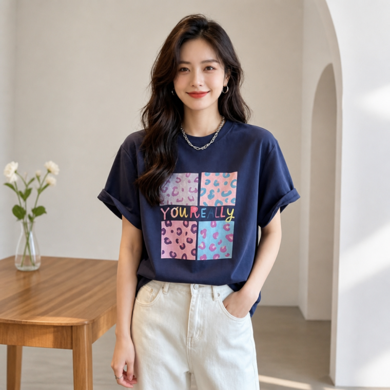 여성 데일리 그래픽 반팔티셔츠 라운드넥 면티 기본 상의
