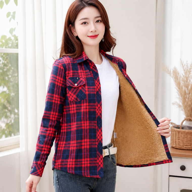 여성 기모 셔츠 융털 체크 남방 겨울 방한 보온 자켓