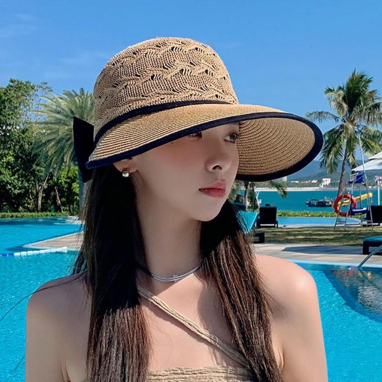 여성 나들이 외출 휴양지 바캉스 패션 와이드 밀짚 모자 썬캡