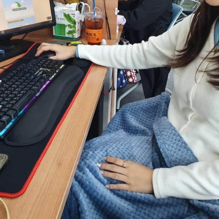 금세사 담요 블루 와플담요 극세사무릎담요
