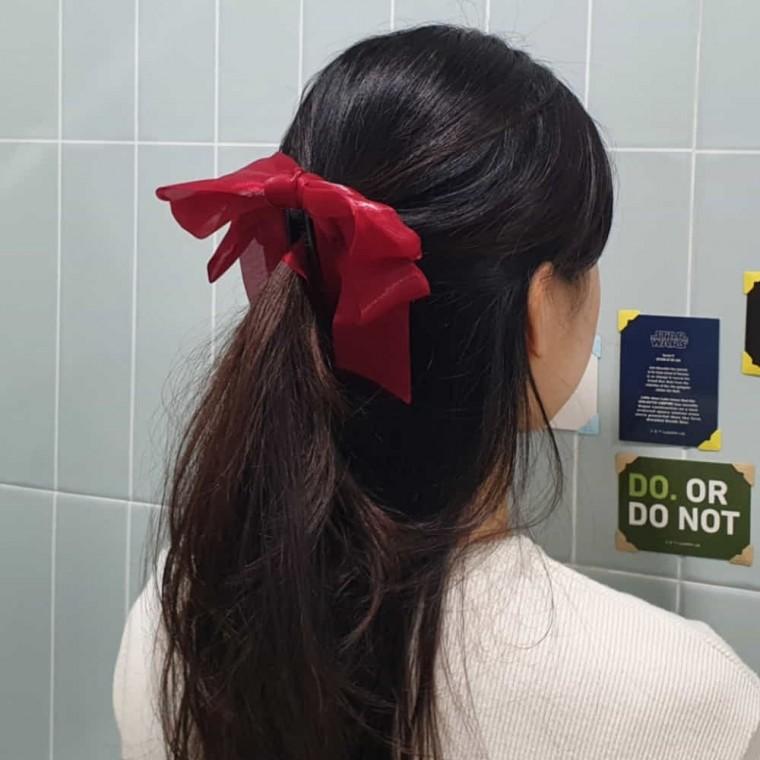 쉬폰 바나나핀 레드 바나나머리핀 리본바나나핀