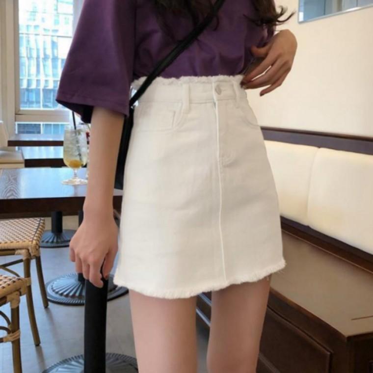 여성 슬림핏 미니 치마 하이웨스트 A라인 데님 스커트