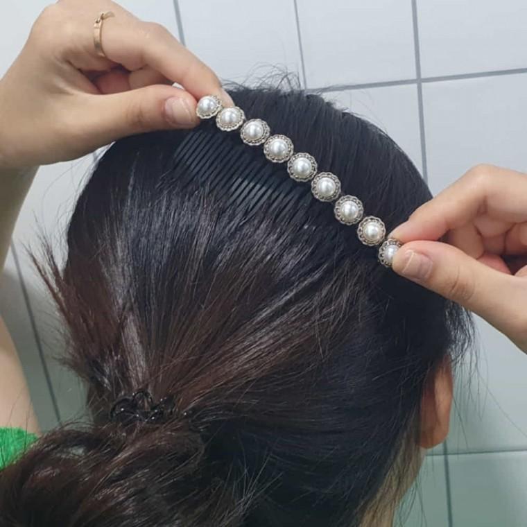 헤어빗핀 진주 올림머리핀 중학생머리핀