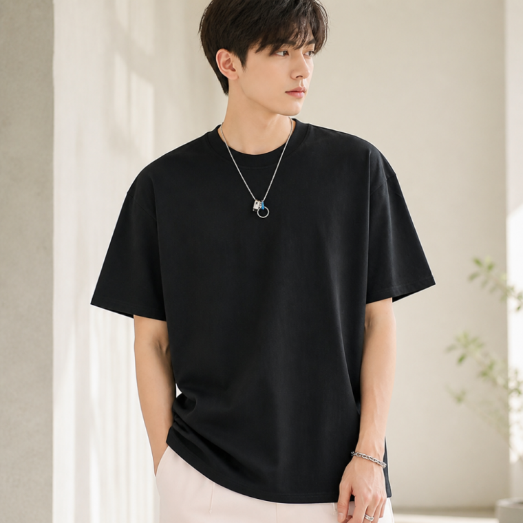탄탄한 탄탄면 루즈핏 반팔 티셔츠 블랙 LM-0897 데일리 무지룩