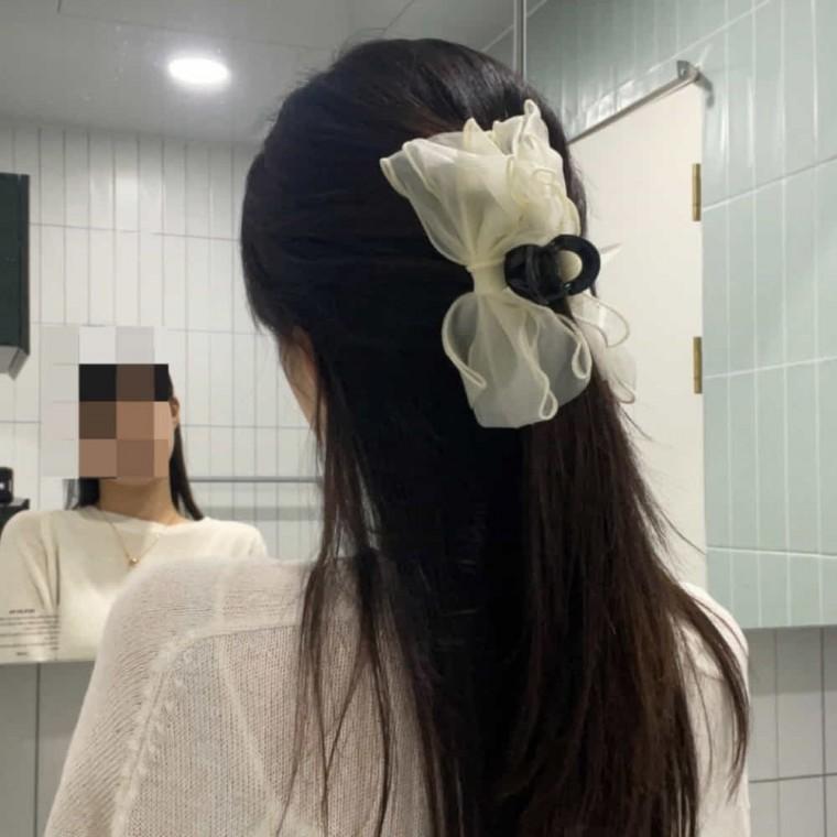 왕리본 헤어집게핀 화이트 왕집게핀 반묶음집게핀