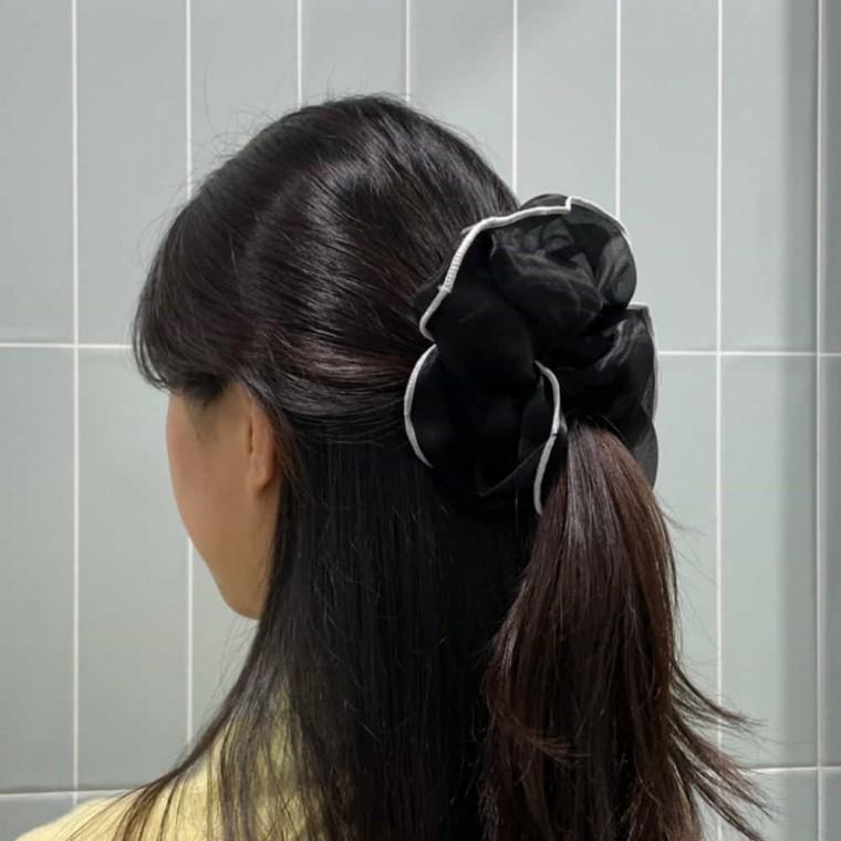쉬폰 스크런치 블랙 머리끈 헤어고무줄
