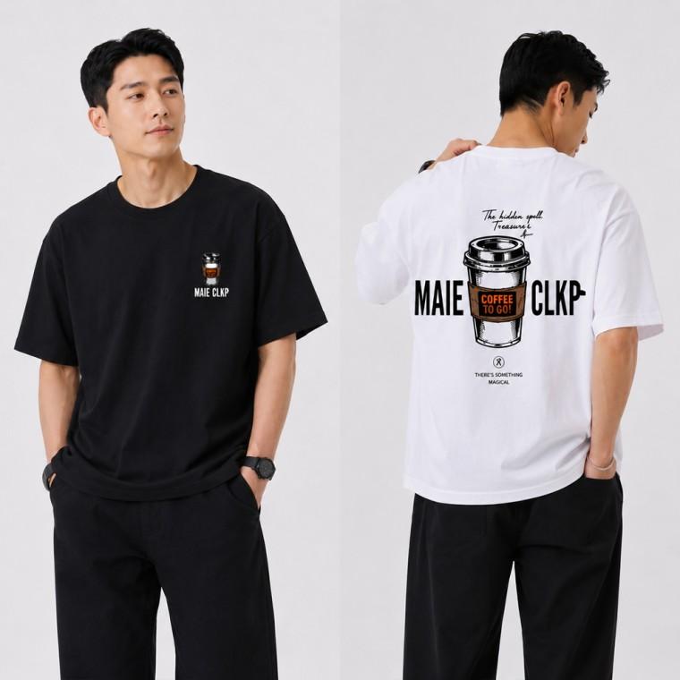 남성 스트릿 데일리 커피 레터링 그래픽 여름 캐주얼 반팔티셔츠