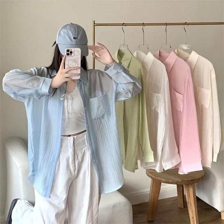 여름 루즈핏 롱 셔츠 여성 캐주얼 썸머 아우터 남방