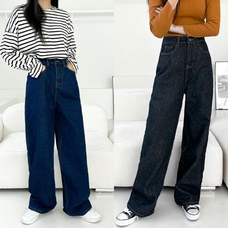 여성 롱핏 데님팬츠 와이드 청바지 롱다리핏 캐주얼 팬츠