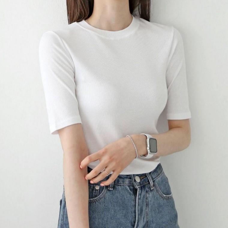골지 반팔티 여성 슬림핏 글램라인 베이직 이너티