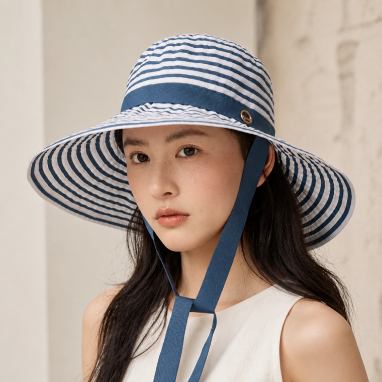 마린 스트라이프 벙거지 모자 여름 자외선차단 썬캡 비치 휴가용 면 버킷햇