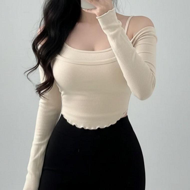 골지 크롭 나시 여성 투피스 세트 글램핏 캐주얼룩