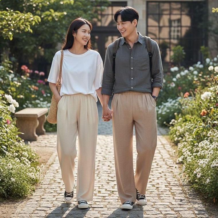 린넨 와이드팬츠 투턱 남녀공용 데일리 캐주얼 바지