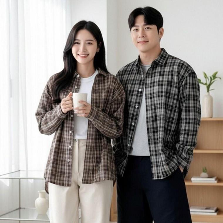 남녀공용 체크 남방 루즈핏 셔츠 데일리 캐주얼 남방